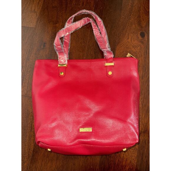 Joy Mangano Handbags - JOY Luxe Leather Lizard-Embossed City Collection Book Tote RED